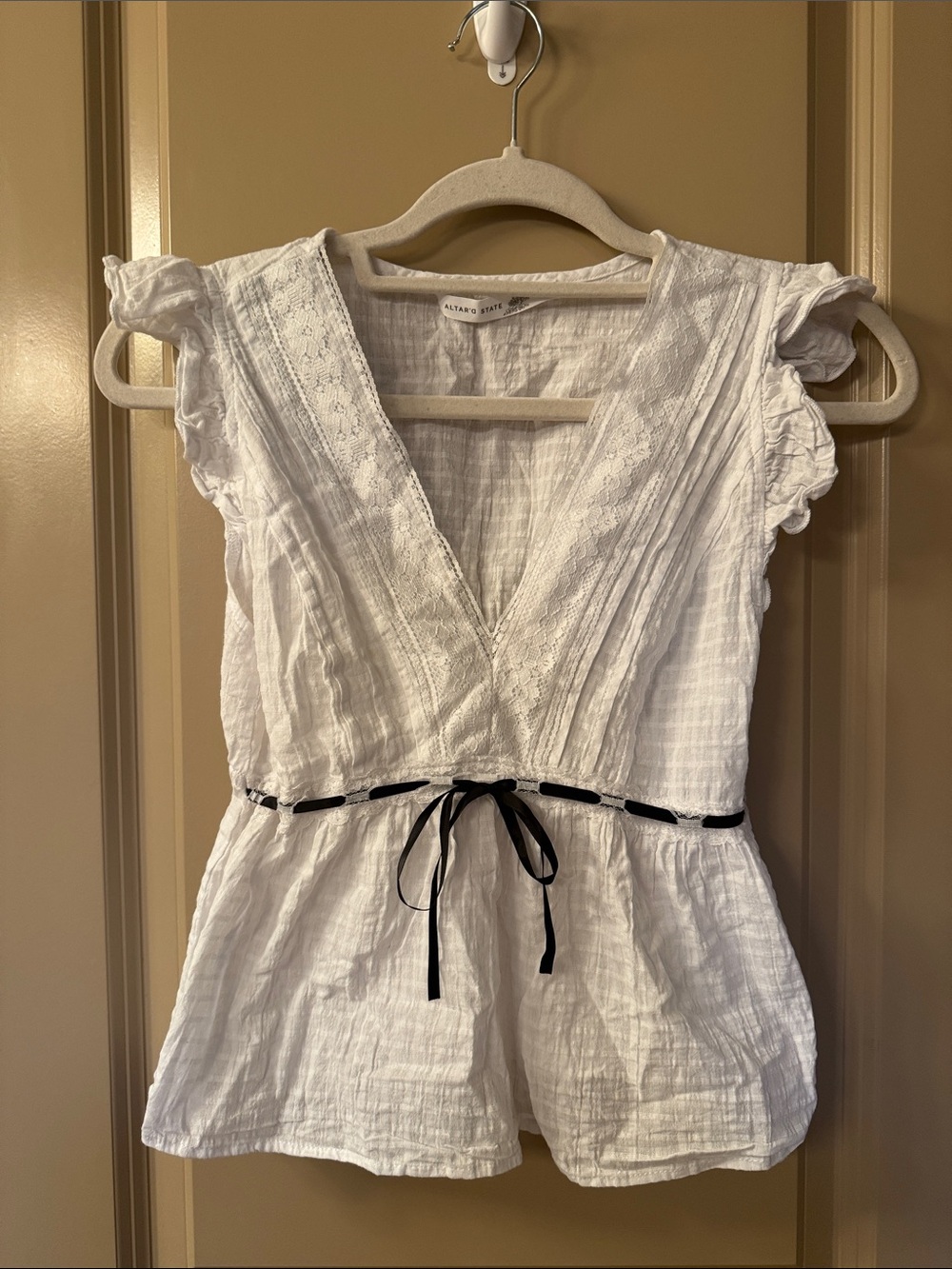 Altar’d State Peplum Top with Black Tie - Picture 1 of 4